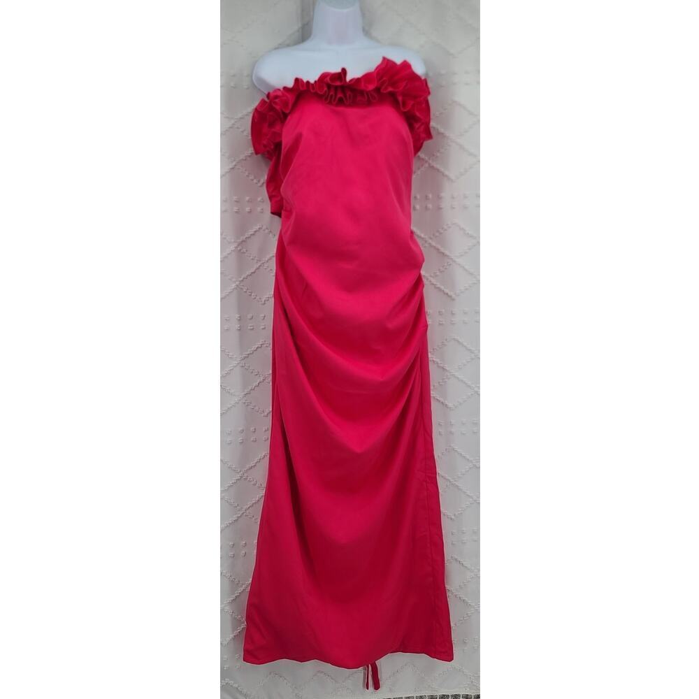 Pink off shoulder ruffle maxi dress Mother of the bride Valentine's dress Sz 16 - Picture 3 of 13